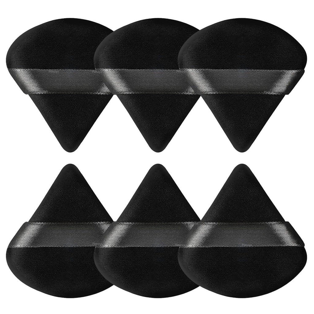 6 Pcs Powder Puff, Face Soft Triangle Makeup Puff Velour Makeup Sponge for Loose Powder (Black)