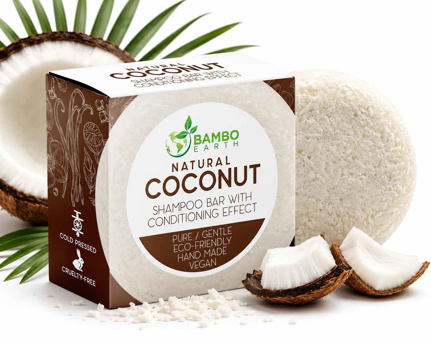 Solid Shampoo Bar and Conditioner Effect Hair Soap – 100% Organic Shampoo Bars for Hair with All Natural Plant Based Essential Oils and Zero Waste Biodegradable Packaging (Coconut)