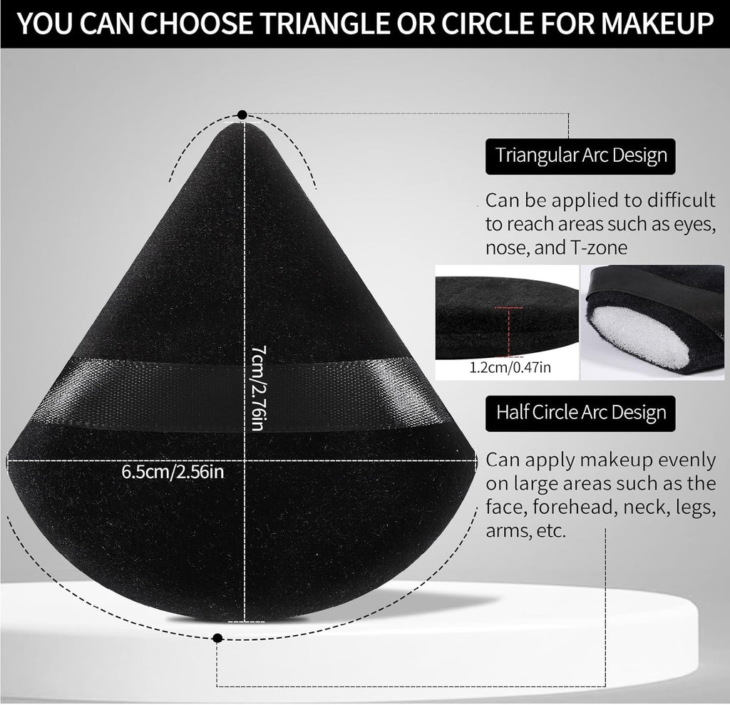 6 Pcs Powder Puff, Face Soft Triangle Makeup Puff Velour Makeup Sponge for Loose Powder (Black)