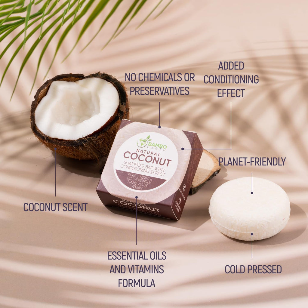 Solid Shampoo Bar and Conditioner Effect Hair Soap – 100% Organic Shampoo Bars for Hair with All Natural Plant Based Essential Oils and Zero Waste Biodegradable Packaging (Coconut)